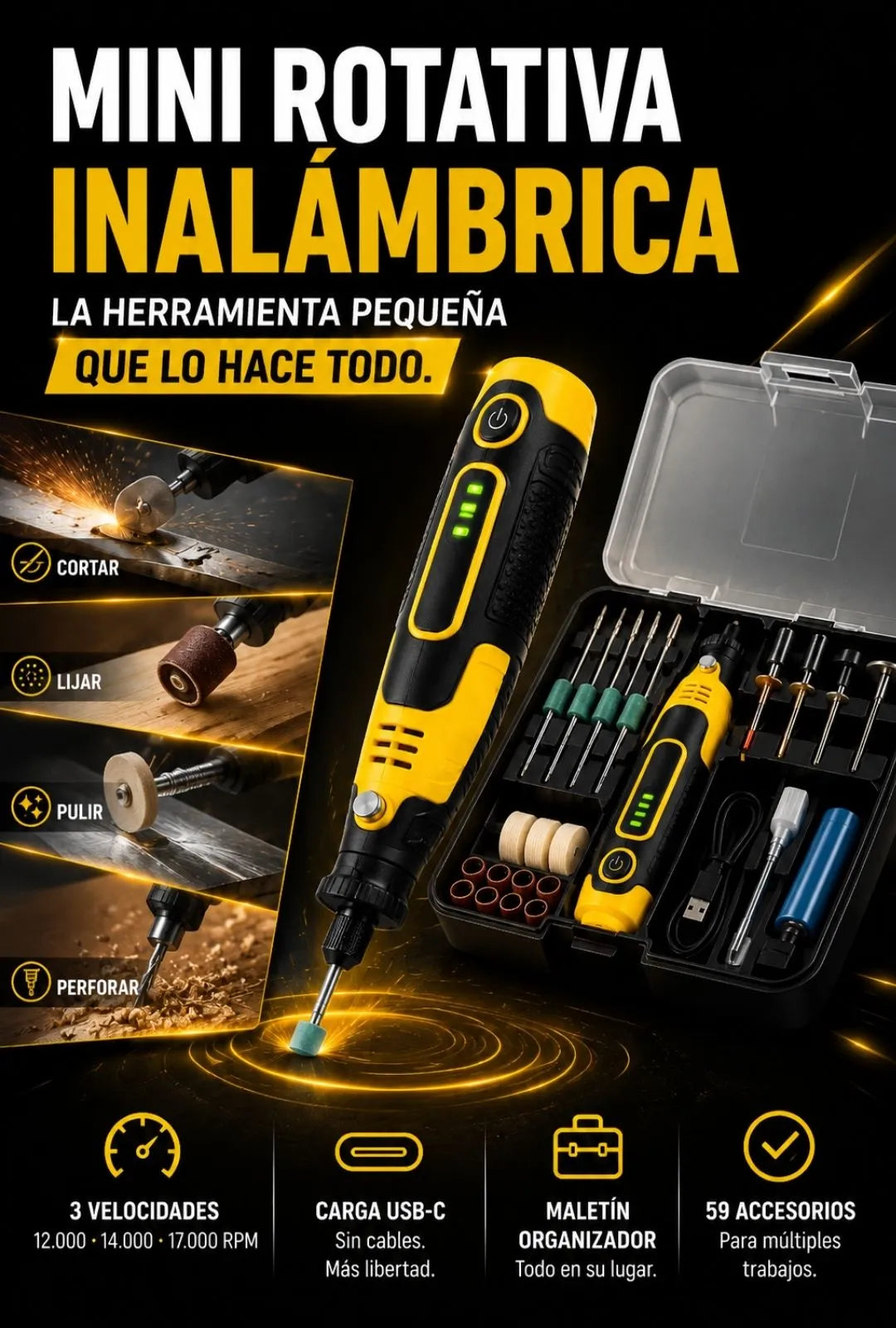 🔧 MINI ROTATIVA INALÁMBRICA 🔥