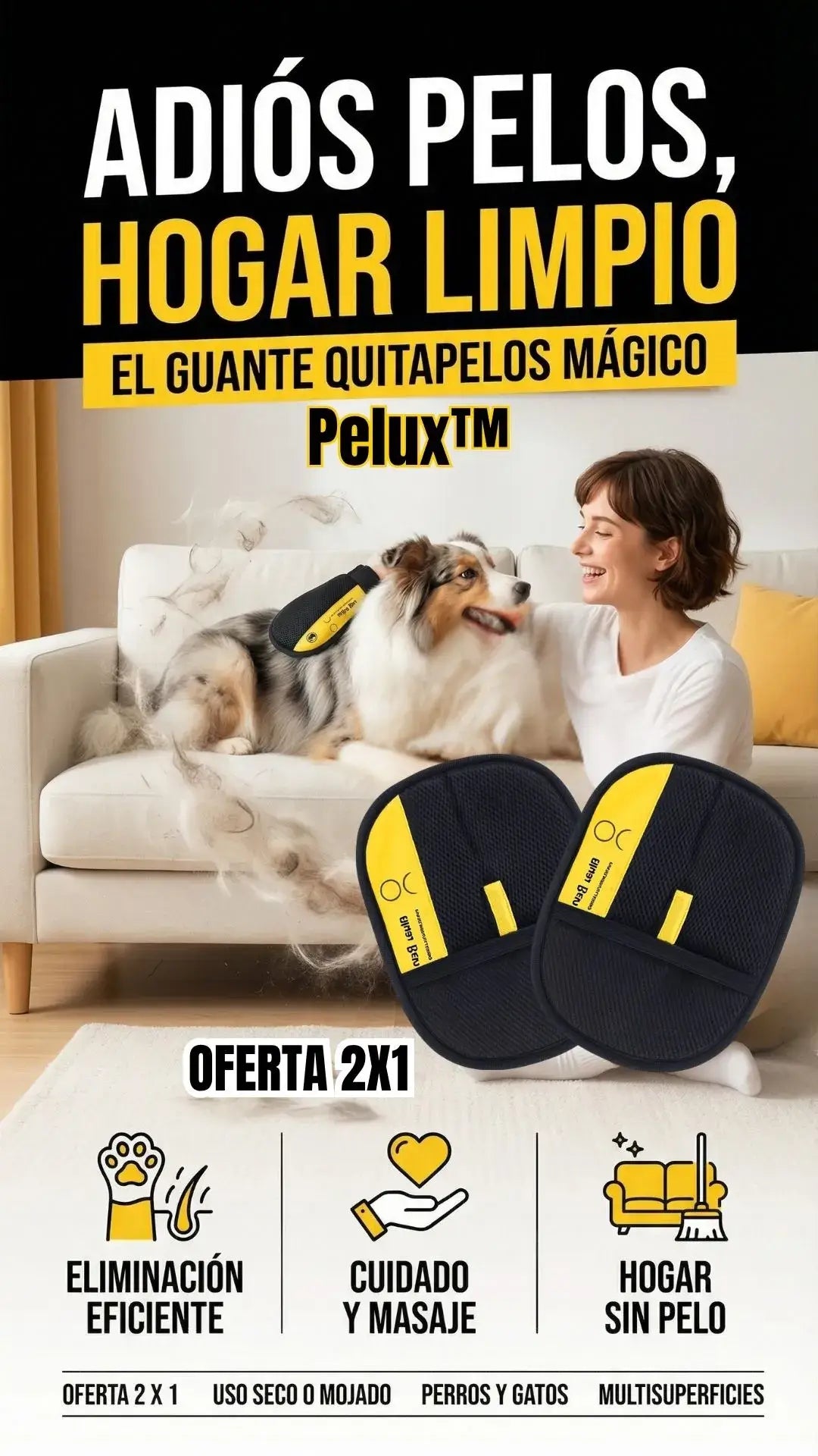 2 PeluxPro™ Guante Removedor de Pelo para Mascotas