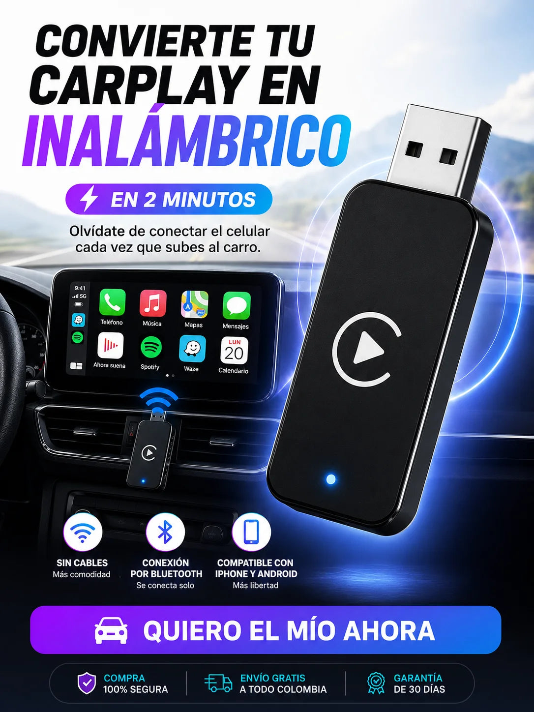 🚗 ADAPTADOR INALÁMBRICO CARPLAY