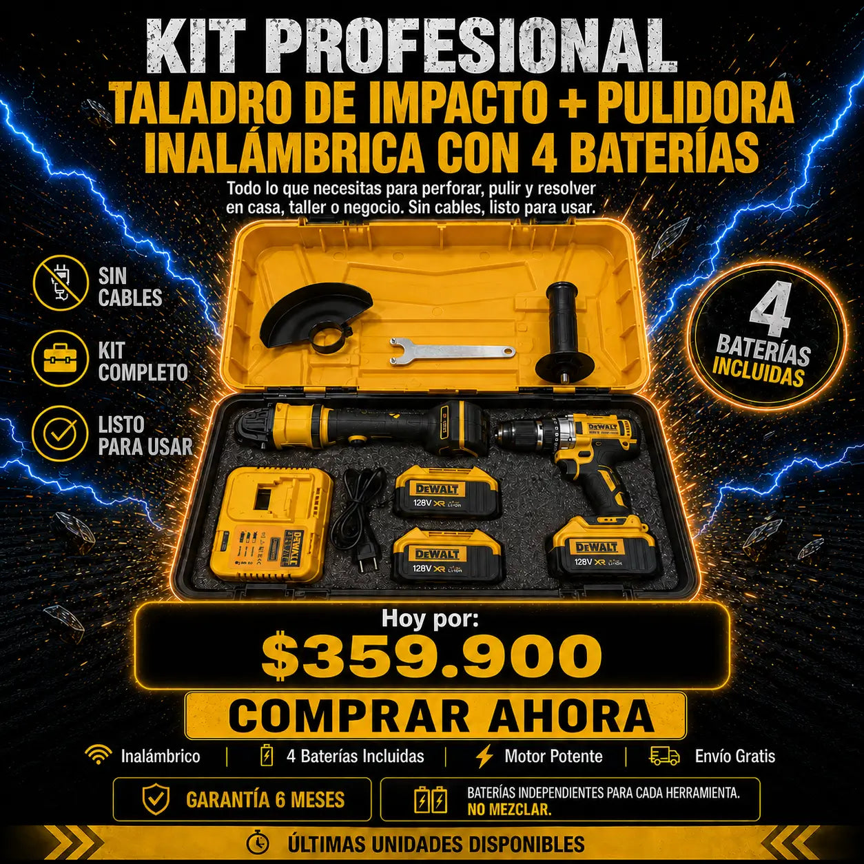 🔥 COMBO PROFESIONAL TALADRO + PULIDORA INALÁMBRICA 🔥