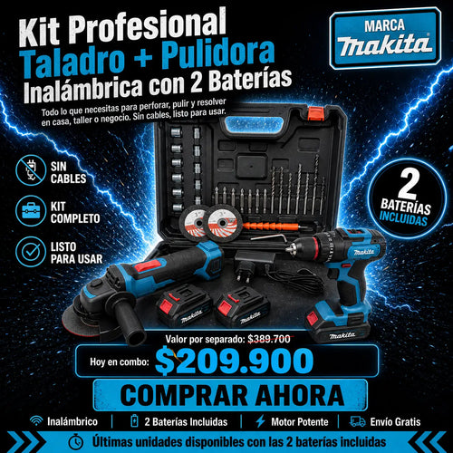 🔥 KIT PROFESIONAL TALADRO + MINI PULIDORA INALÁMBRICA makita 18V 🔥