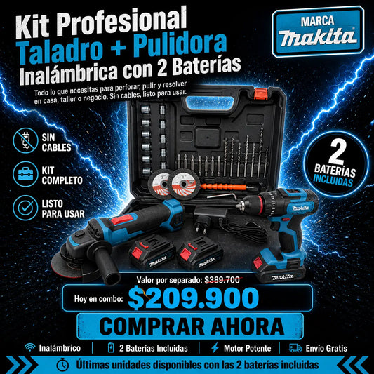 🔥 KIT PROFESIONAL TALADRO + MINI PULIDORA INALÁMBRICA makita 18V 🔥