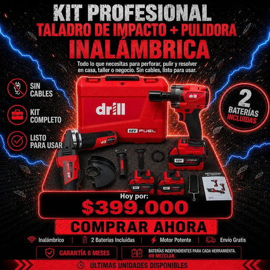 🔥 COMBO PROFESIONAL DRILL 🔥 Pistola / Taladro de Impacto + Pulidora Inalámbrica