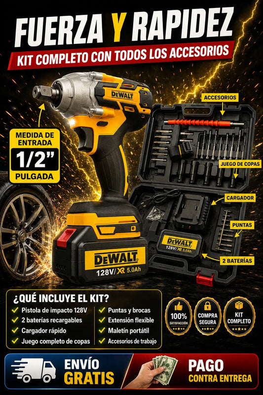 🔥 Pistola de Impacto Inalámbrica 128V – Kit Completo Profesional